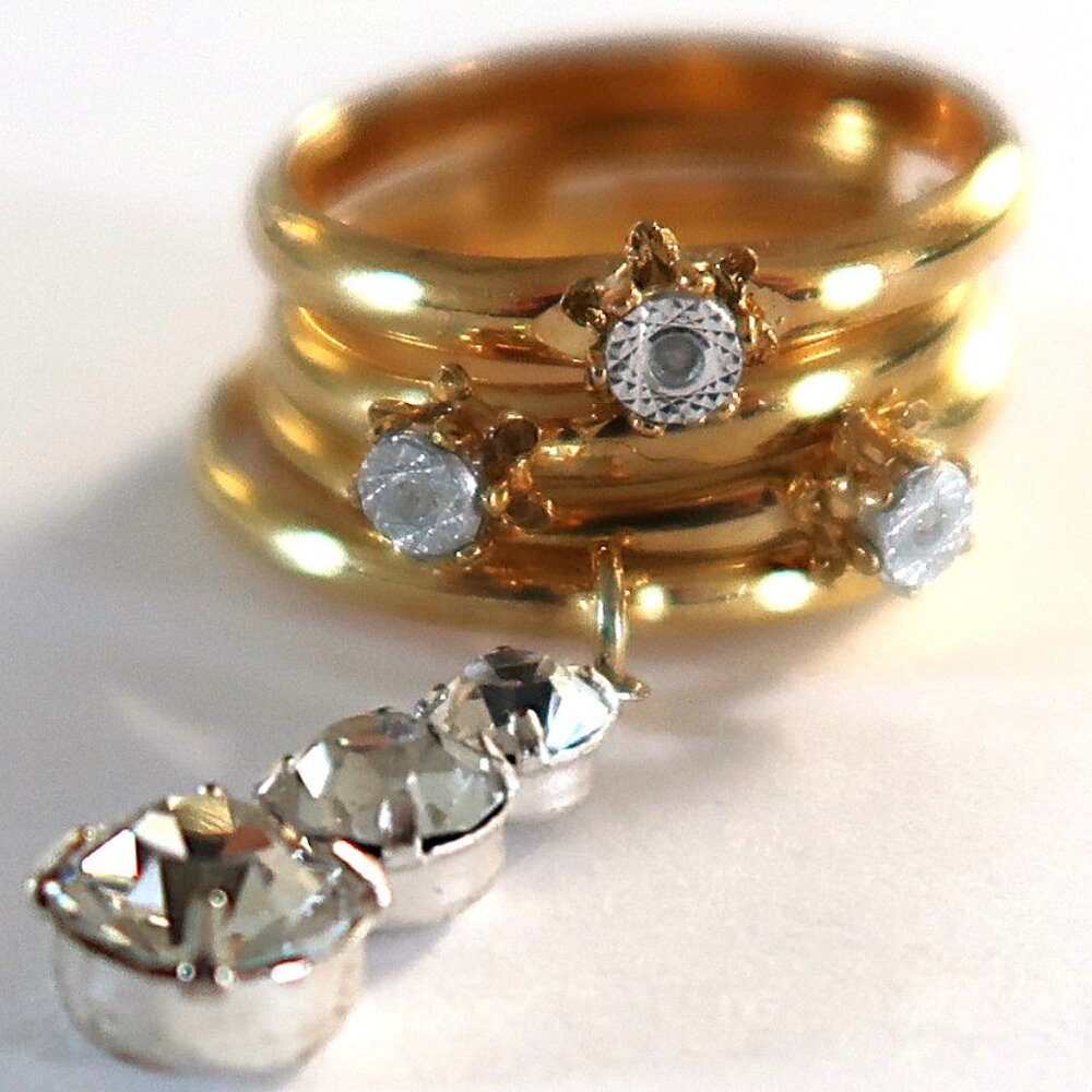 Sassy 4PC Gold Tone Statement Rings Stackable Fashion Jewelry Dress Up Fun